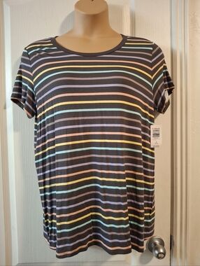 Torrid NWT Sz 1 Striped Short Sleeve Tee with Pastel Rainbow Stripes
